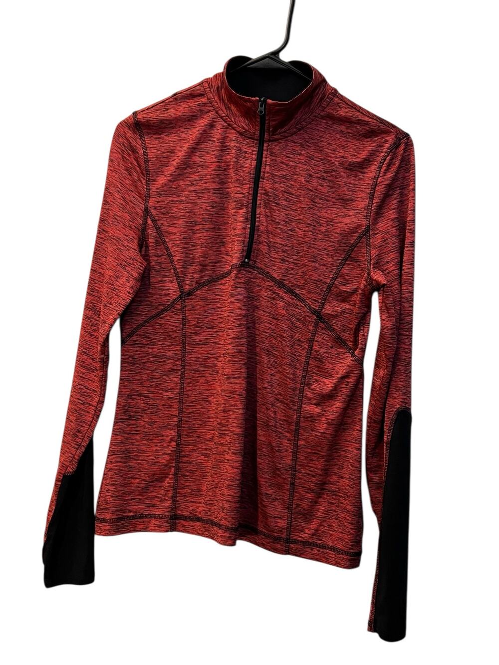 Be Inspired Womens Size XS 1/4 Zip Athletic Shirt Red Black Long Sleeve Stretch